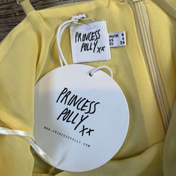 NWT Princess Polly Yellow Mini Dress Spaghetti Strap Corset Seam Clubwear Sz 4 - Picture 7 of 11